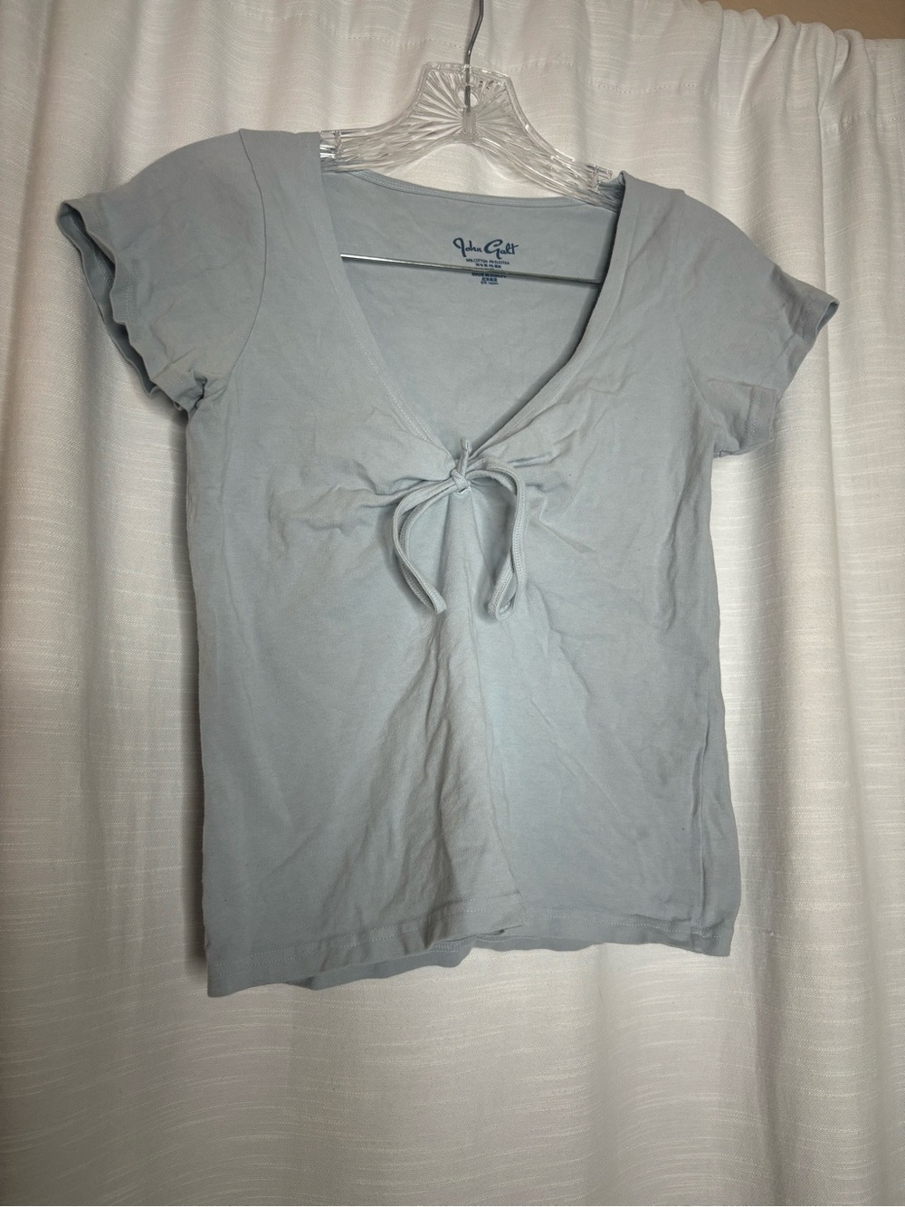 Brandy Melville Pale Blue Tie-Front V-Neck Tee